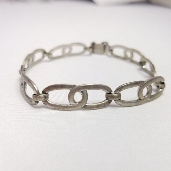 Vintage WRE Sterling Silver Wide Link Chain Bracelet, Signed, Retro, Estate - Picture 2 of 7